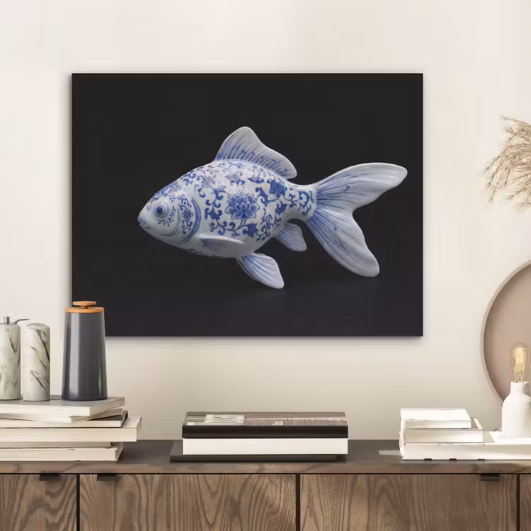Porselein - Goudvis - Delfts - Blauw PET vilt klein -sfeer1
