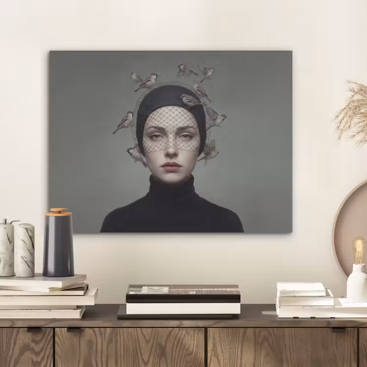 Portret - Vogels - Zwart PET vilt klein -sfeer1