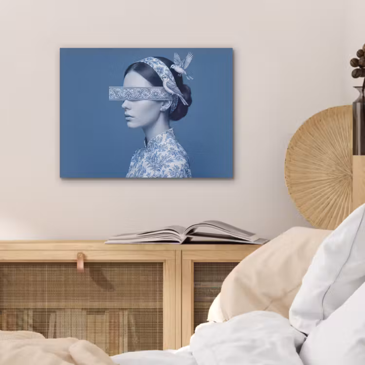Portret - Klassiek - Wit - Blauw PET vilt klein -sfeer3