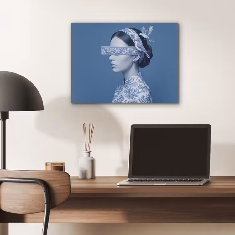 Portret - Klassiek - Wit - Blauw PET vilt klein -sfeer5