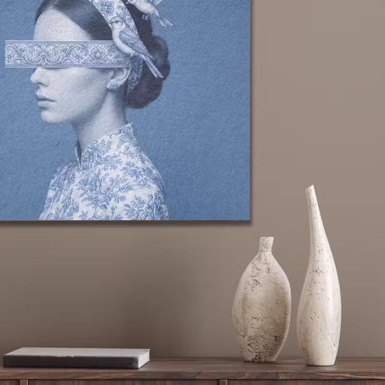 Portret - Klassiek - Wit - Blauw PET vilt klein -sfeer6_closeup