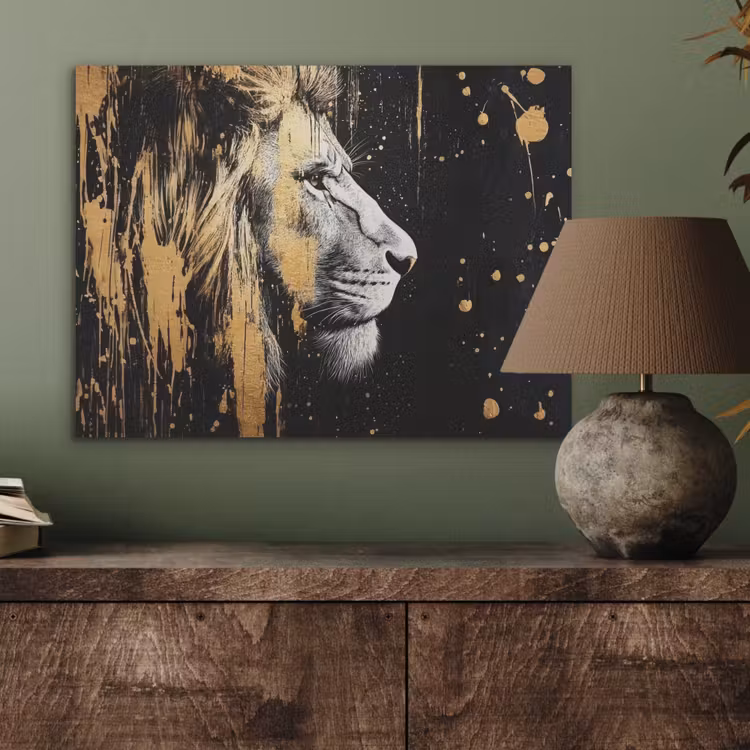 Portret - Leeuw - Abstract - Goud PET vilt klein -sfeer2