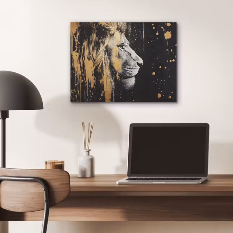 Portret - Leeuw - Abstract - Goud PET vilt klein -sfeer5
