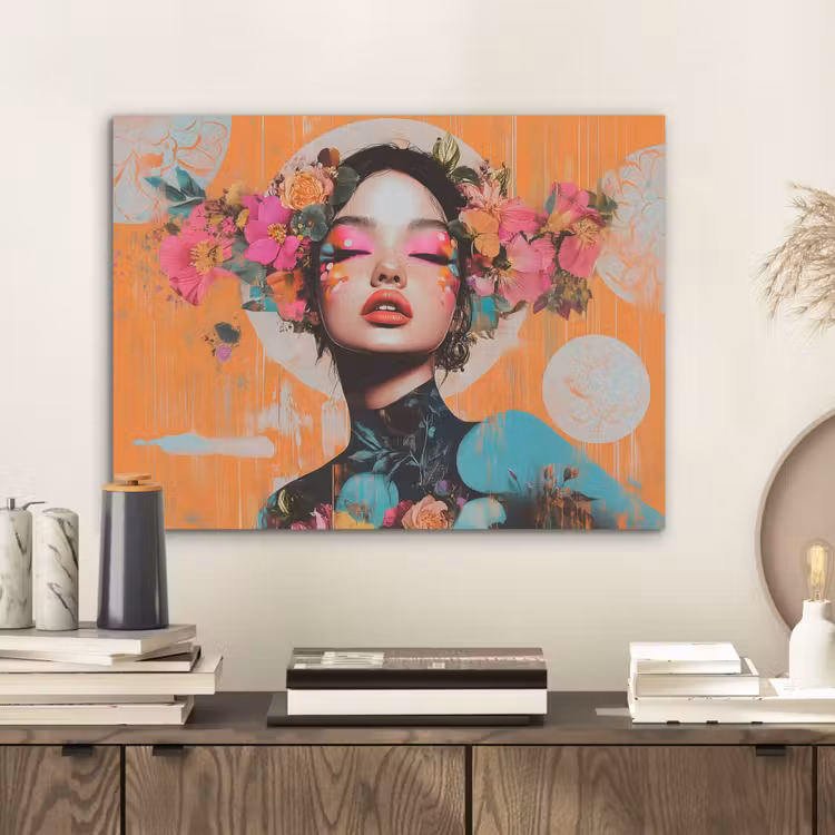 Portret - Vrouw - Abstract - Bloemen PET vilt klein -sfeer1