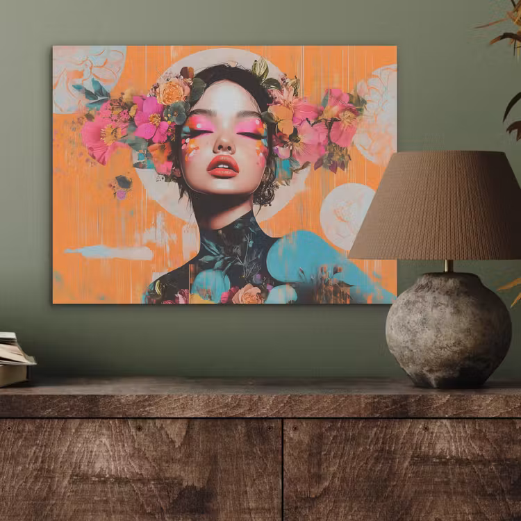 Portret - Vrouw - Abstract - Bloemen PET vilt klein -sfeer2