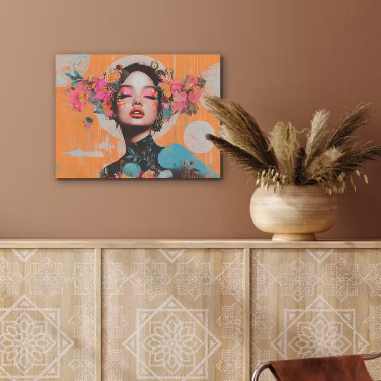 Portret - Vrouw - Abstract - Bloemen PET vilt klein -sfeer4