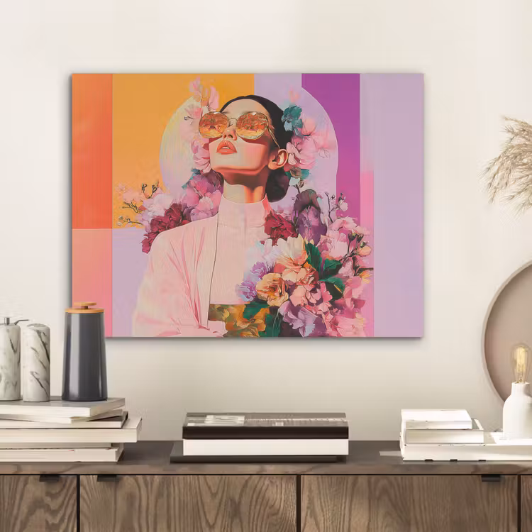 Portret - Vrouw - Abstract - Bloemen PET vilt klein -sfeer1