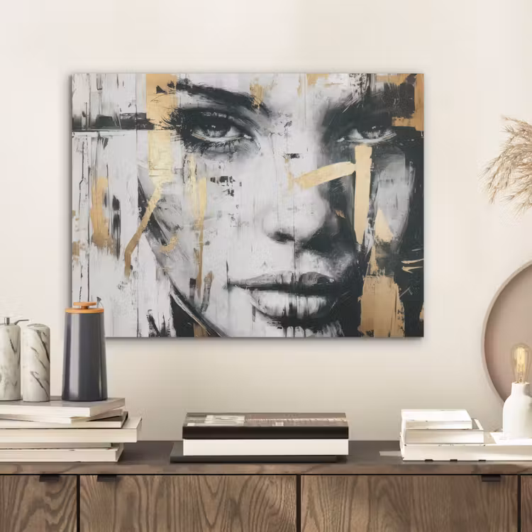 Portret - Vrouw - Penseelstreken - Goud PET vilt klein -sfeer1