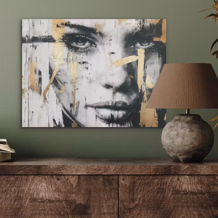 Portret - Vrouw - Penseelstreken - Goud PET vilt klein -sfeer2