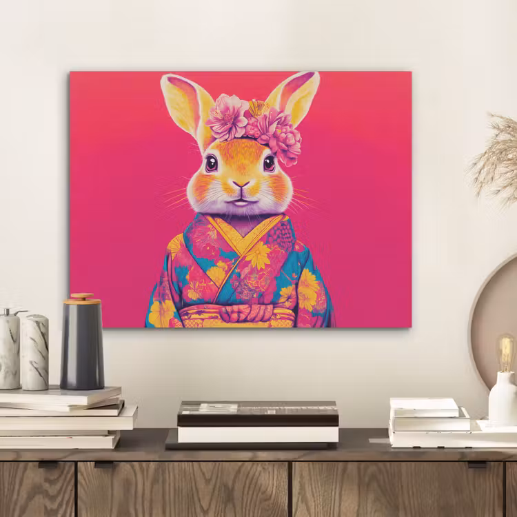 Konijn - Bloemen - Kleurrijk - Kimono PET vilt klein -sfeer1