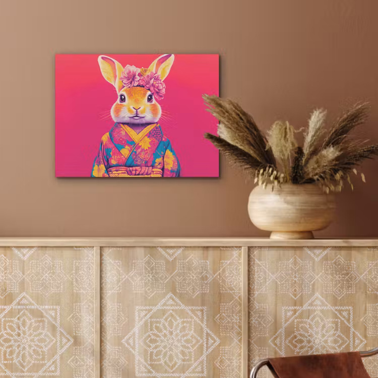 Konijn - Bloemen - Kleurrijk - Kimono PET vilt klein -sfeer4