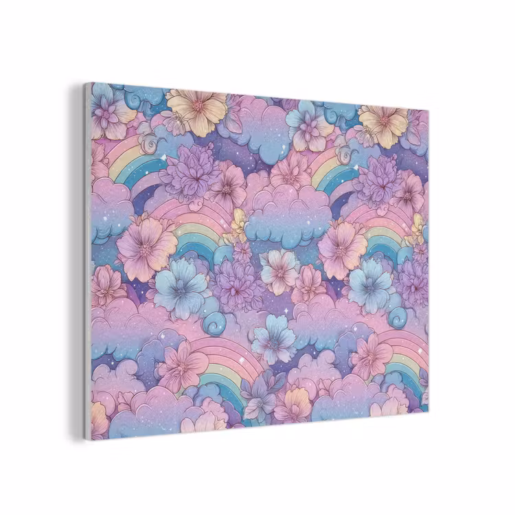 Regenbogen - Bloemen - Kleurrijk - Wolken PET vilt klein -3d