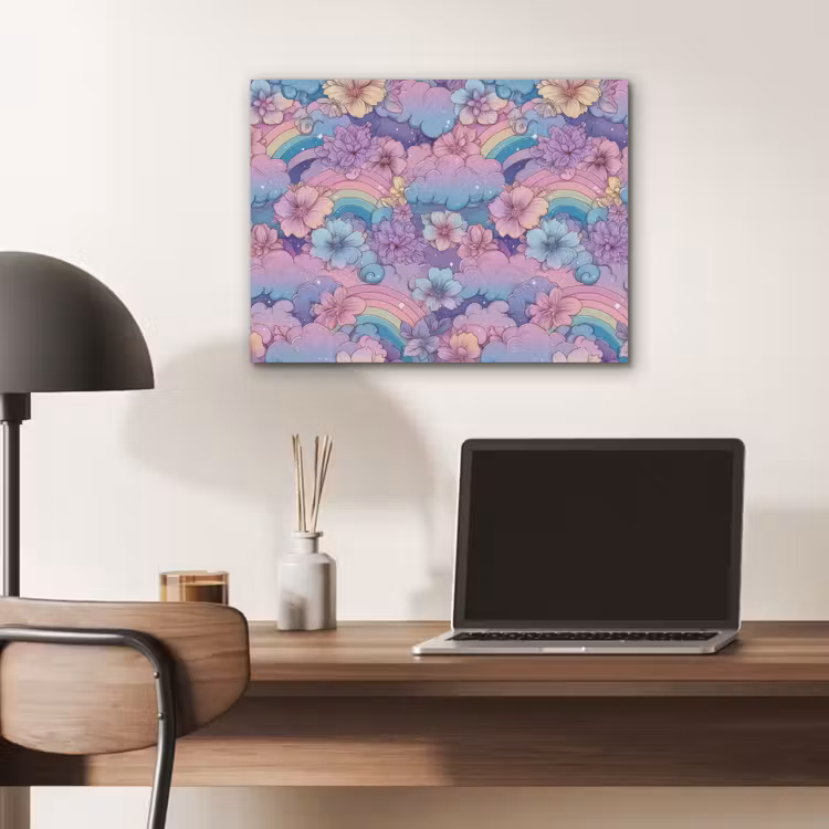 Regenbogen - Bloemen - Kleurrijk - Wolken PET vilt klein -sfeer5