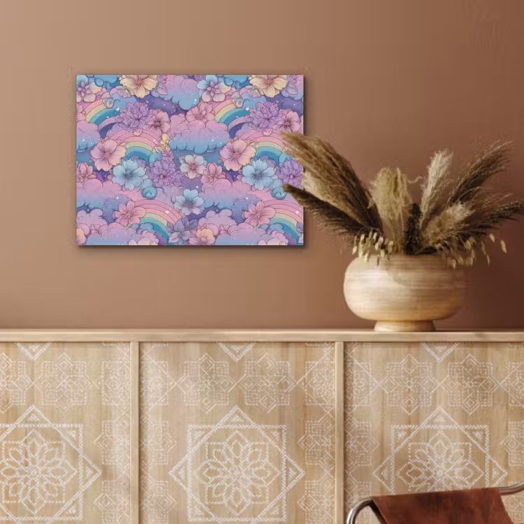Regenbogen - Bloemen - Kleurrijk - Wolken PET vilt klein -sfeer4