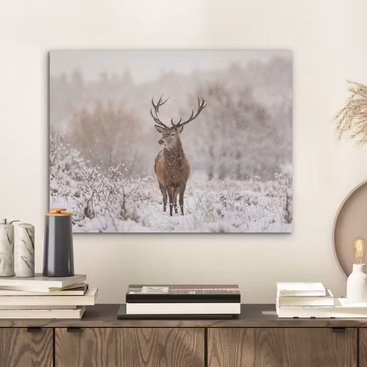 Edelhert - Bos - Sneeuw - Winter - Majestueus PET vilt klein -sfeer1