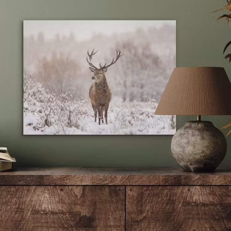 Edelhert - Bos - Sneeuw - Winter - Majestueus PET vilt klein -sfeer2