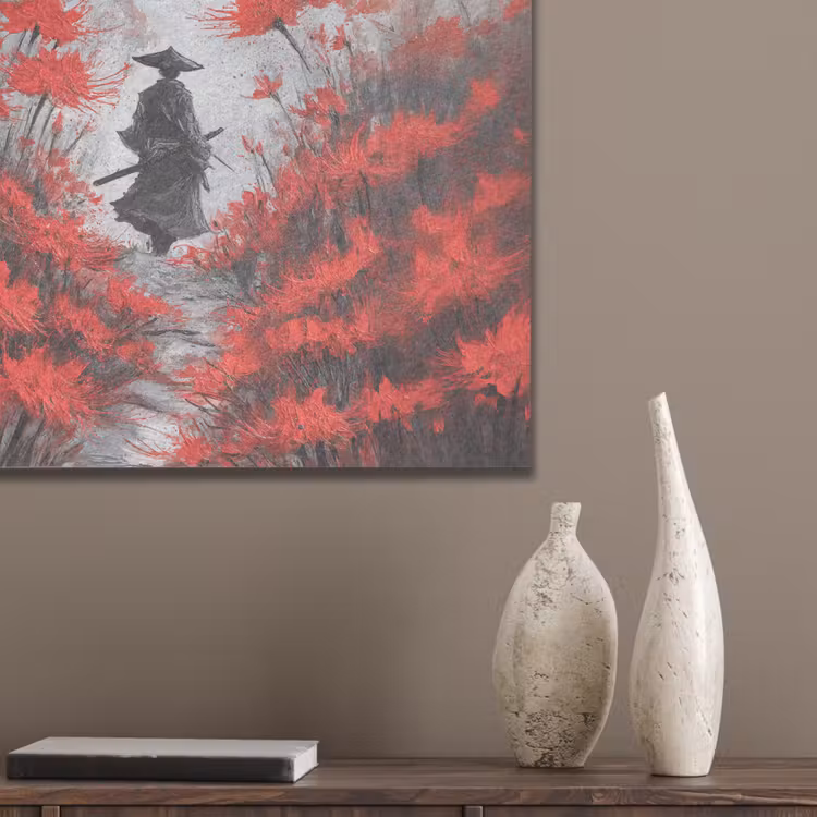 Rode bloemen - mistig - Man PET vilt klein -sfeer6_closeup