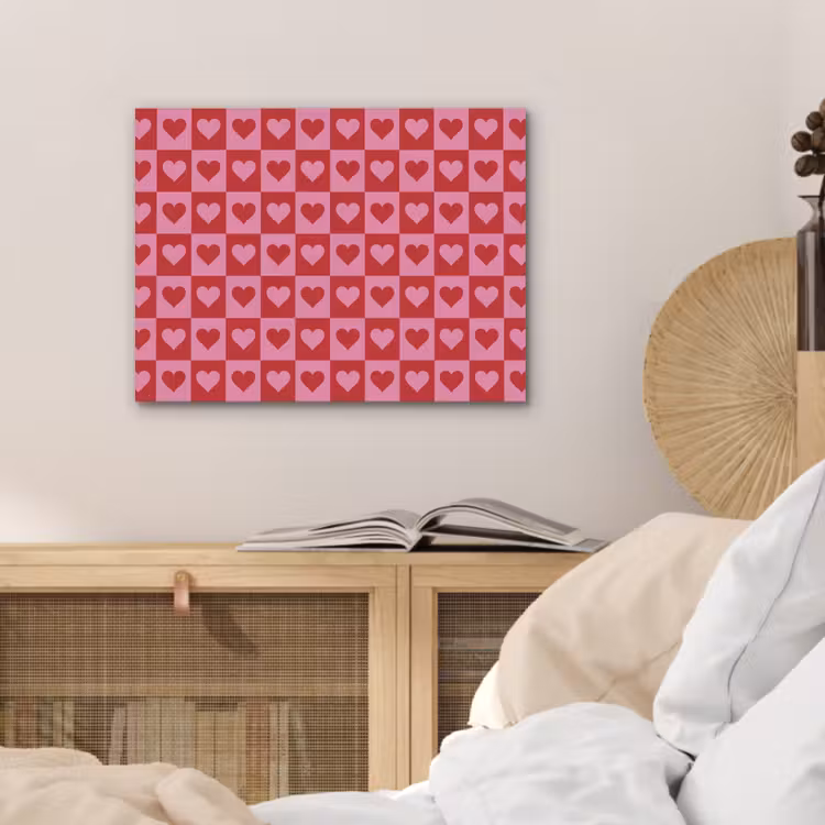 Rood - Roze - Schaakbord - Valentijn PET vilt klein -sfeer3
