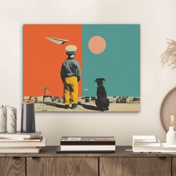 Retro - Jongen - Hond - Rood - Groen PET vilt klein -sfeer1