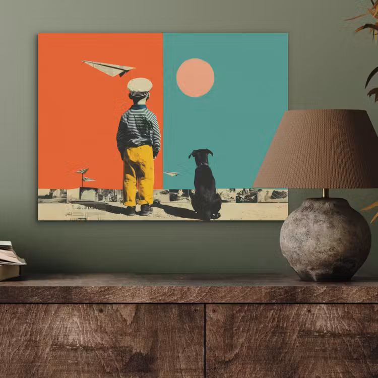 Retro - Jongen - Hond - Rood - Groen PET vilt klein -sfeer2