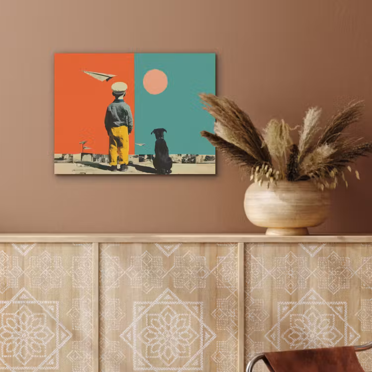 Retro - Jongen - Hond - Rood - Groen PET vilt klein -sfeer4