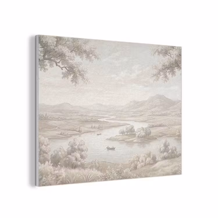 Rivierlandschap - Bergen - Natuur - Vintage - Beige PET vilt klein -3d