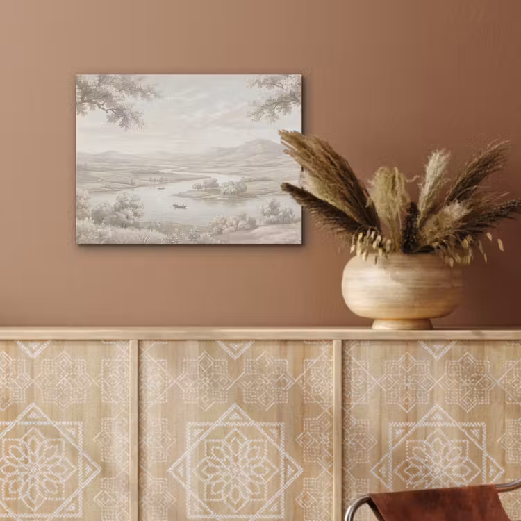 Rivierlandschap - Bergen - Natuur - Vintage - Beige PET vilt klein -sfeer4