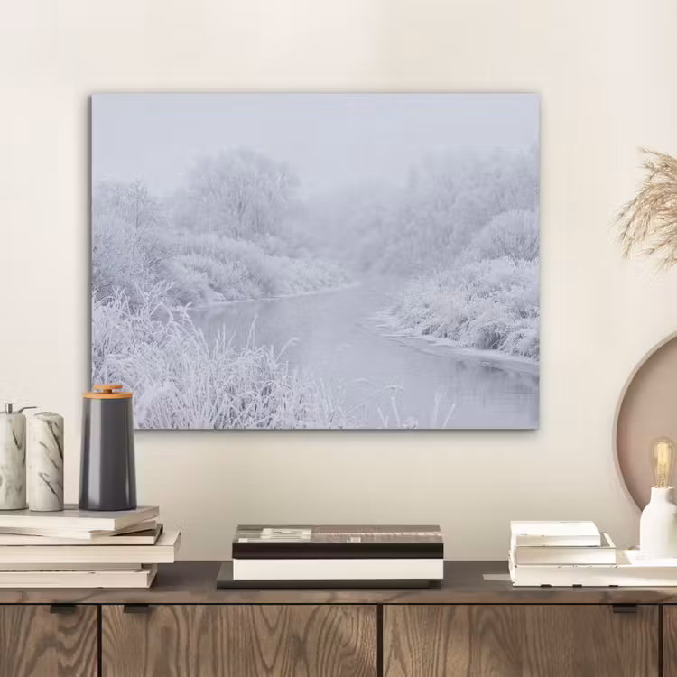 Rivier - Sneeuw - Bos - Winter - Schilderachtig PET vilt klein -sfeer1