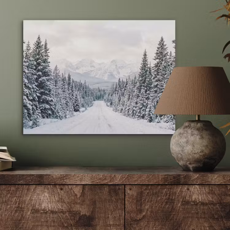 Weg - Sneeuw - Naaldbos - Winter - Avontuurlijk PET vilt klein -sfeer2