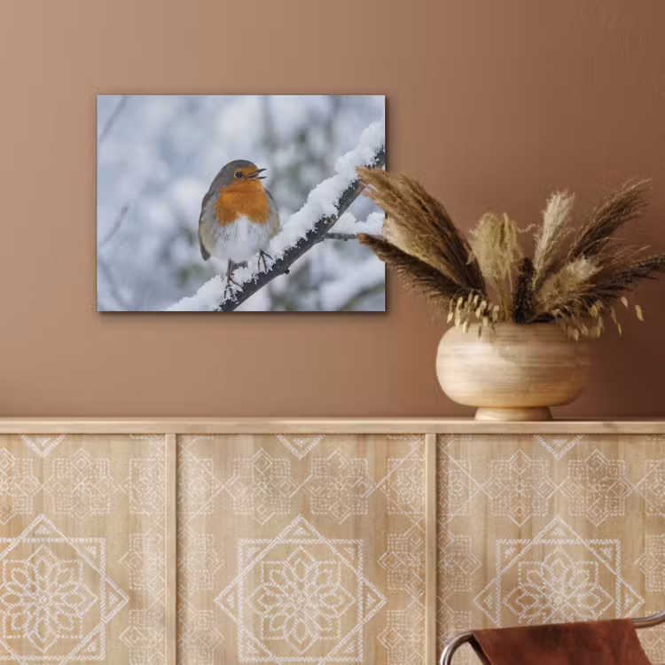 Roodborstje - Tak - Sneeuw - Winter - Levendig PET vilt klein -sfeer4