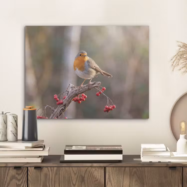 Roodborst - Tak - Bessen - Natuur PET vilt klein -sfeer1
