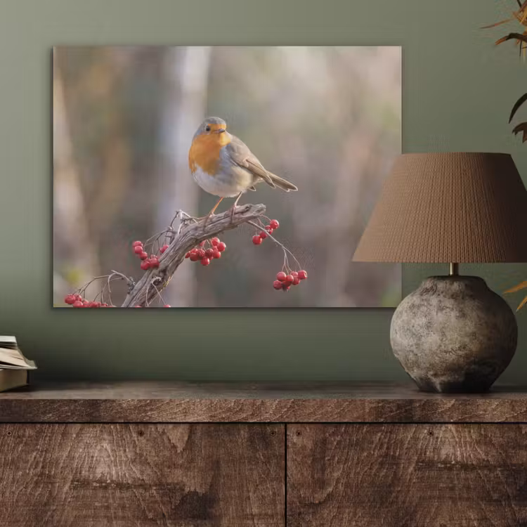Roodborst - Tak - Bessen - Natuur PET vilt klein -sfeer2