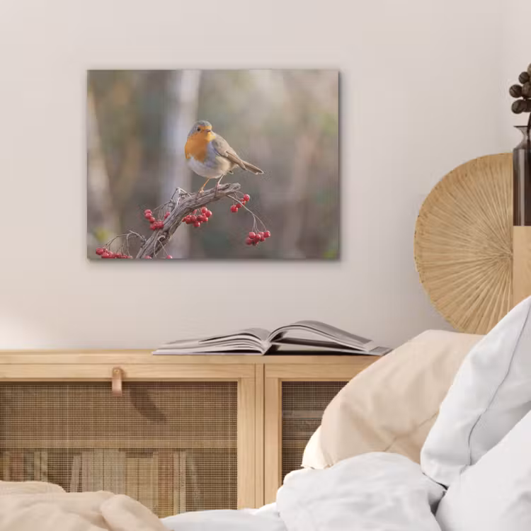 Roodborst - Tak - Bessen - Natuur PET vilt klein -sfeer3
