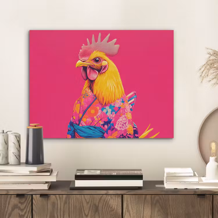 Haan - Kleurrijk - Kimono - Roze PET vilt klein -sfeer1