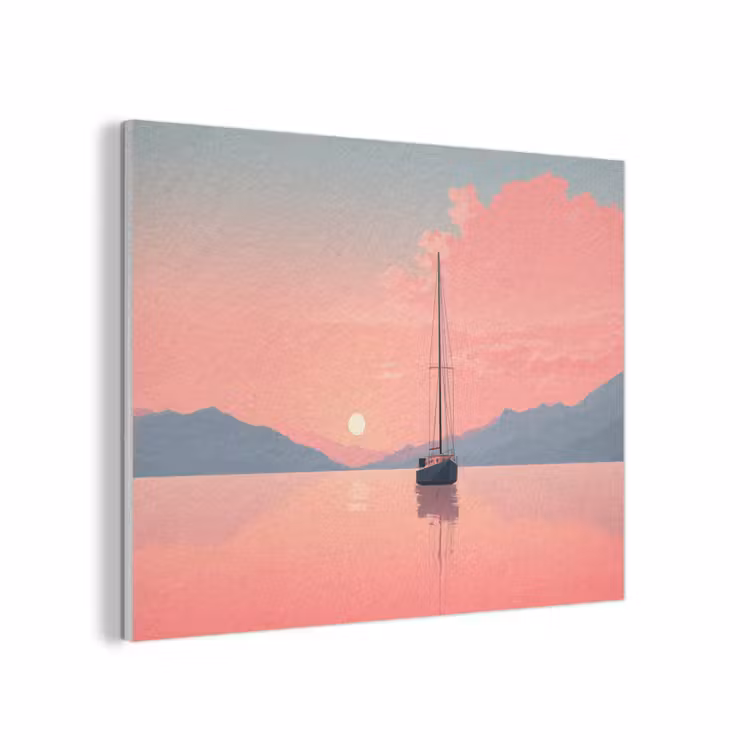 Zeilboot - Roze zee - Zonsondergang - Bergen PET vilt klein -3d
