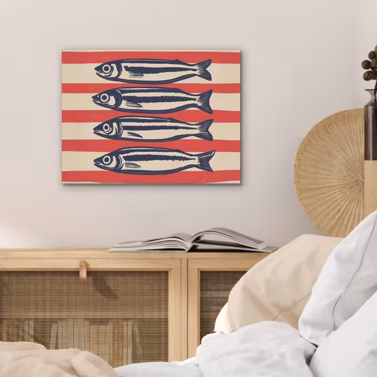 Sardines - Rood en beige strepen PET vilt klein -sfeer3