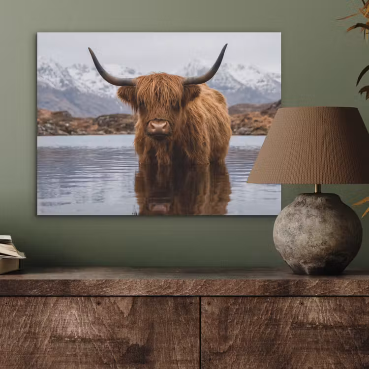 Schotse hooglander - Bruin - Water PET vilt klein -sfeer2