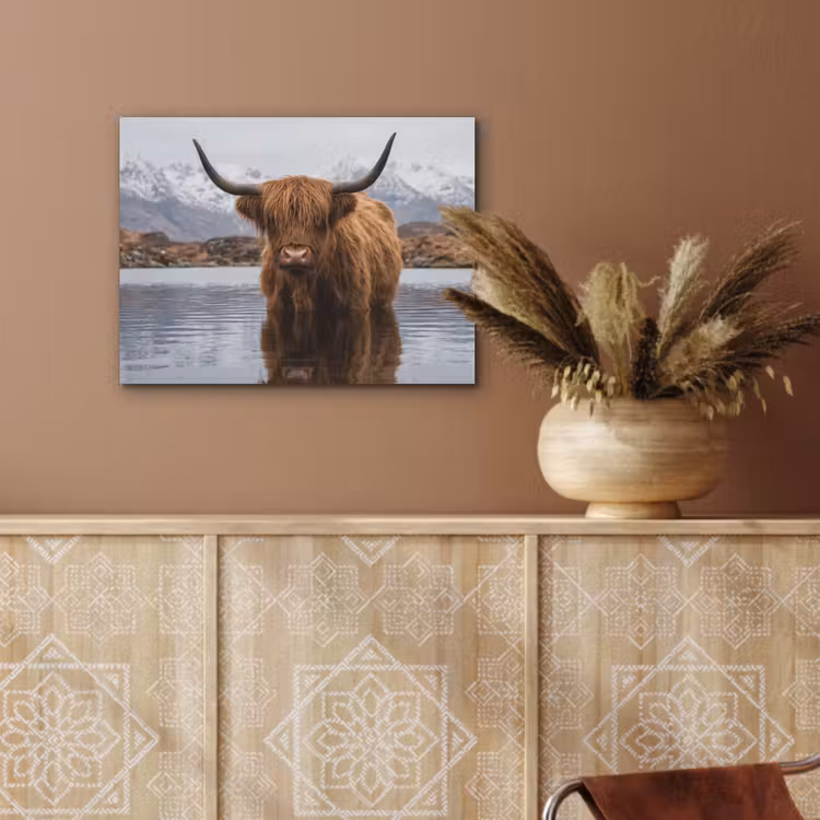 Schotse hooglander - Bruin - Water PET vilt klein -sfeer4