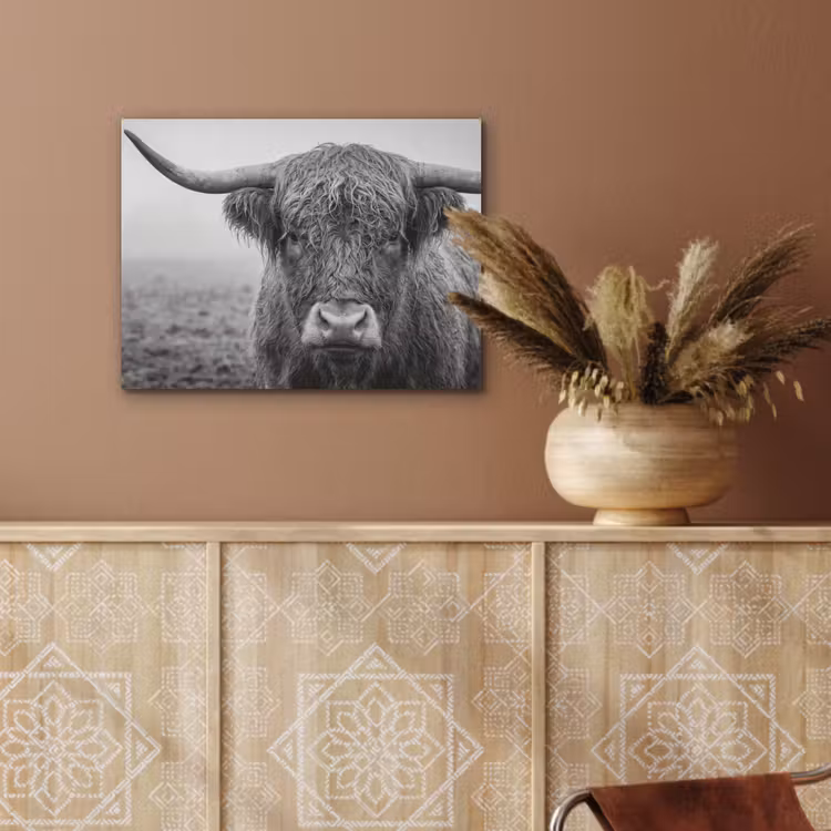 Schotse hooglander - Zwart - Wit - Gras PET vilt klein -sfeer4