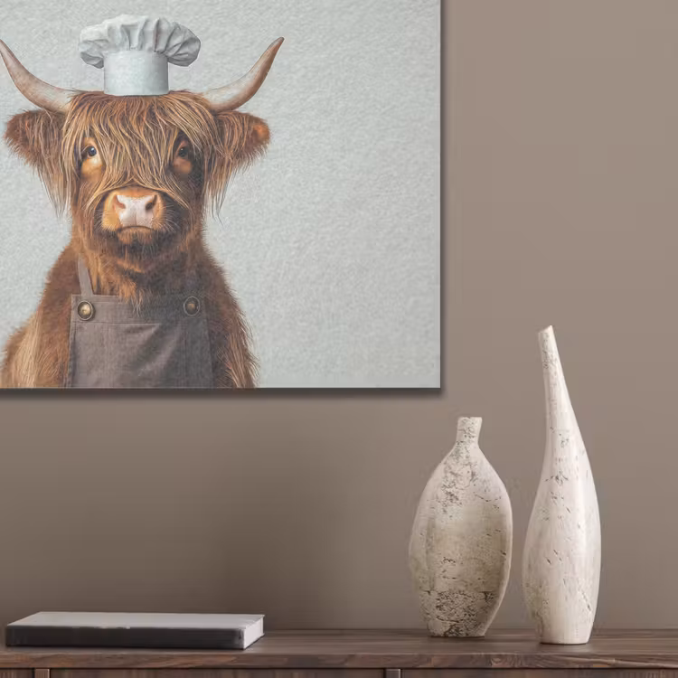Schotse Hooglander - Bruin - Hoorns - Kokskleding PET vilt klein -sfeer6_closeup