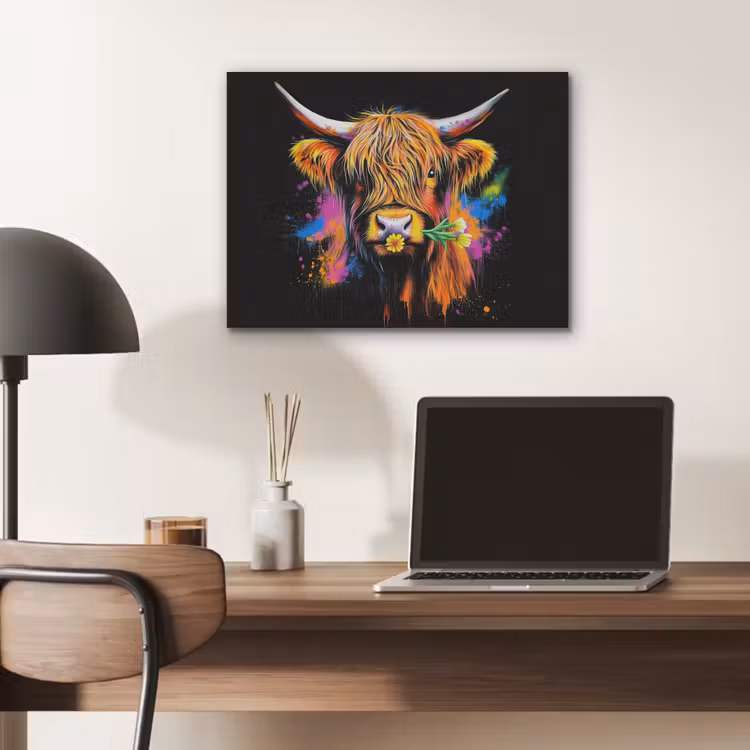 Schotse Hooglander - Graffiti - Kleurrijk - Bloem - Dieren PET vilt klein -sfeer5