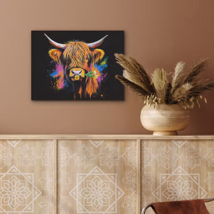 Schotse Hooglander - Graffiti - Kleurrijk - Bloem - Dieren PET vilt klein -sfeer4