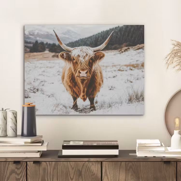Schotse Hooglander - Sneeuw - Winter - Dieren PET vilt klein -sfeer1