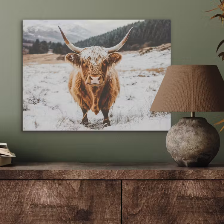 Schotse Hooglander - Sneeuw - Winter - Dieren PET vilt klein -sfeer2