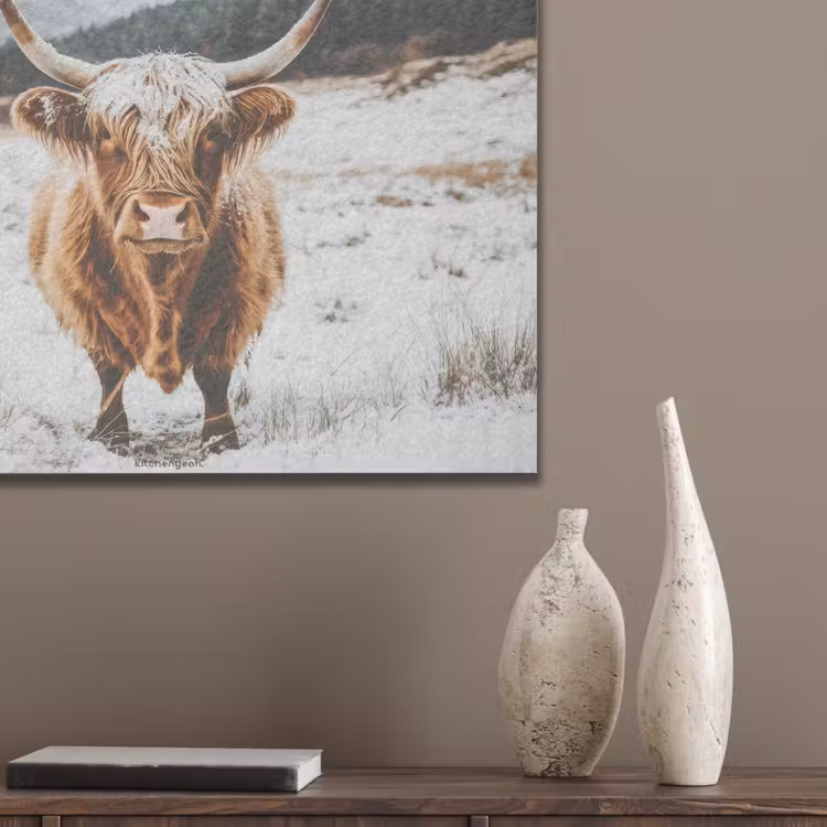 Schotse Hooglander - Sneeuw - Winter - Dieren PET vilt klein -sfeer6_closeup
