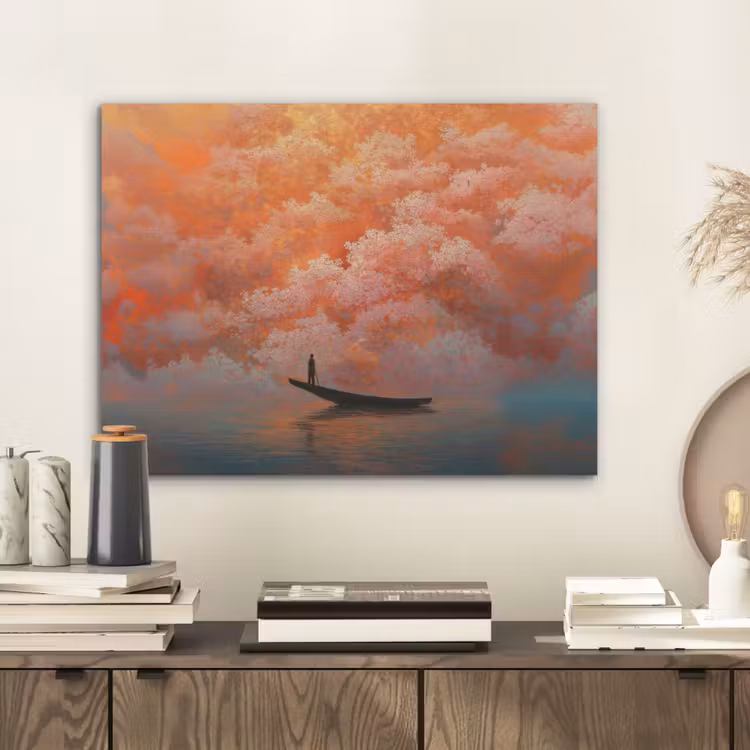 Zee - Boot - Wolken - Oranje PET vilt klein -sfeer1