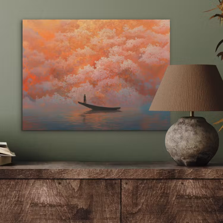 Zee - Boot - Wolken - Oranje PET vilt klein -sfeer2