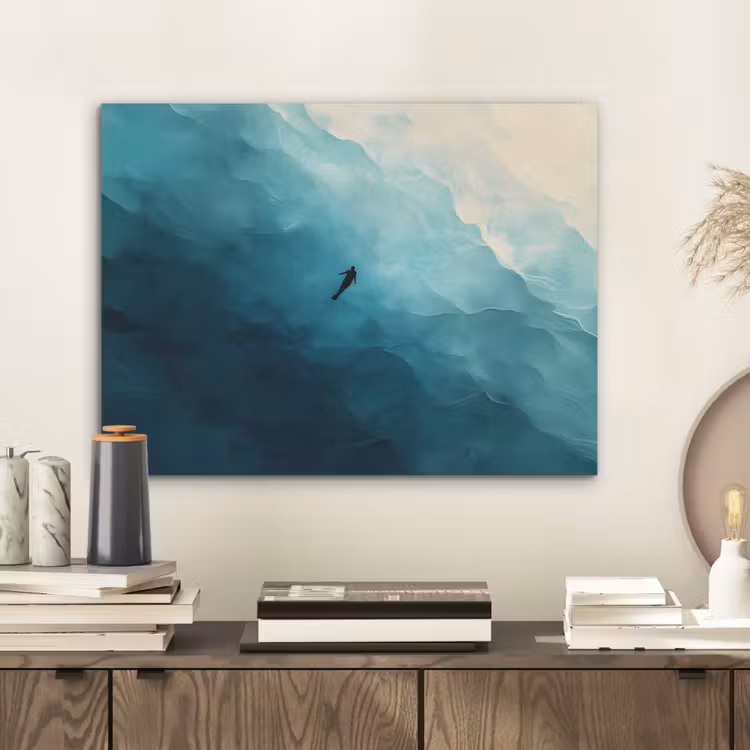Zee - Silhouet - Abstract - Blauw PET vilt klein -sfeer1