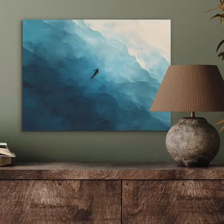 Zee - Silhouet - Abstract - Blauw PET vilt klein -sfeer2