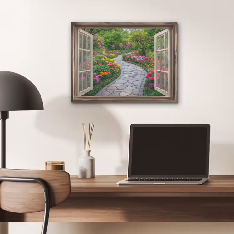 Doorkijk - Bloemen - Tuinpad - Natuur - Raam PET vilt klein -sfeer5